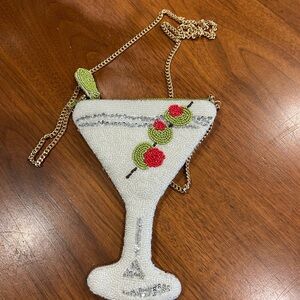 Anthropologie Beaded Martini Glass Clutch with Crossbody Chain